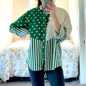 Quirky oversized polka dot/ striped button up.